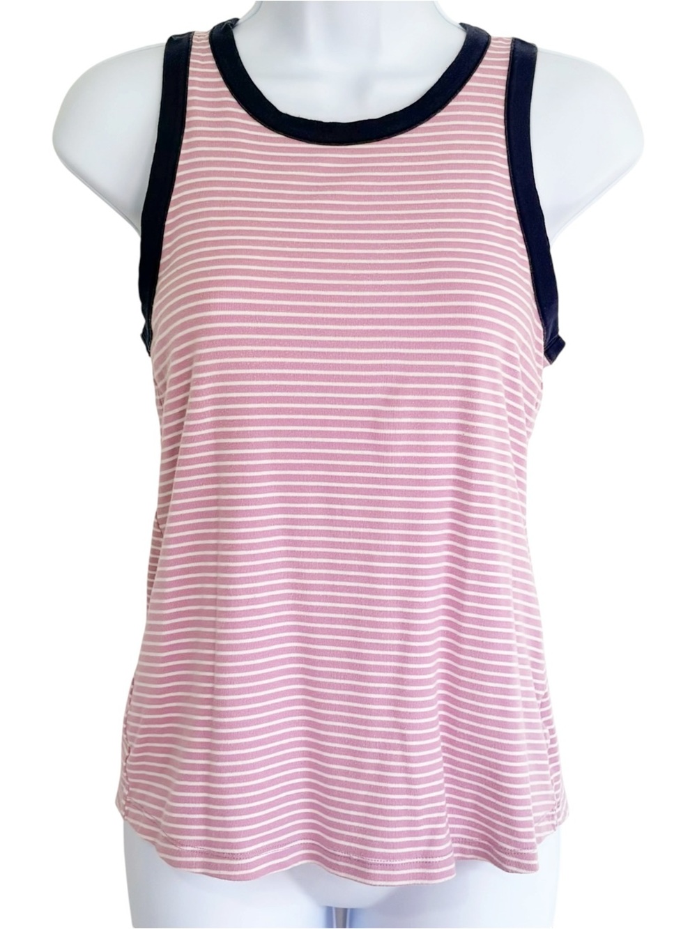 OLD NAVY Pink White Stripe Slim Fit Tank Top Navy Trim Sleeveless Small